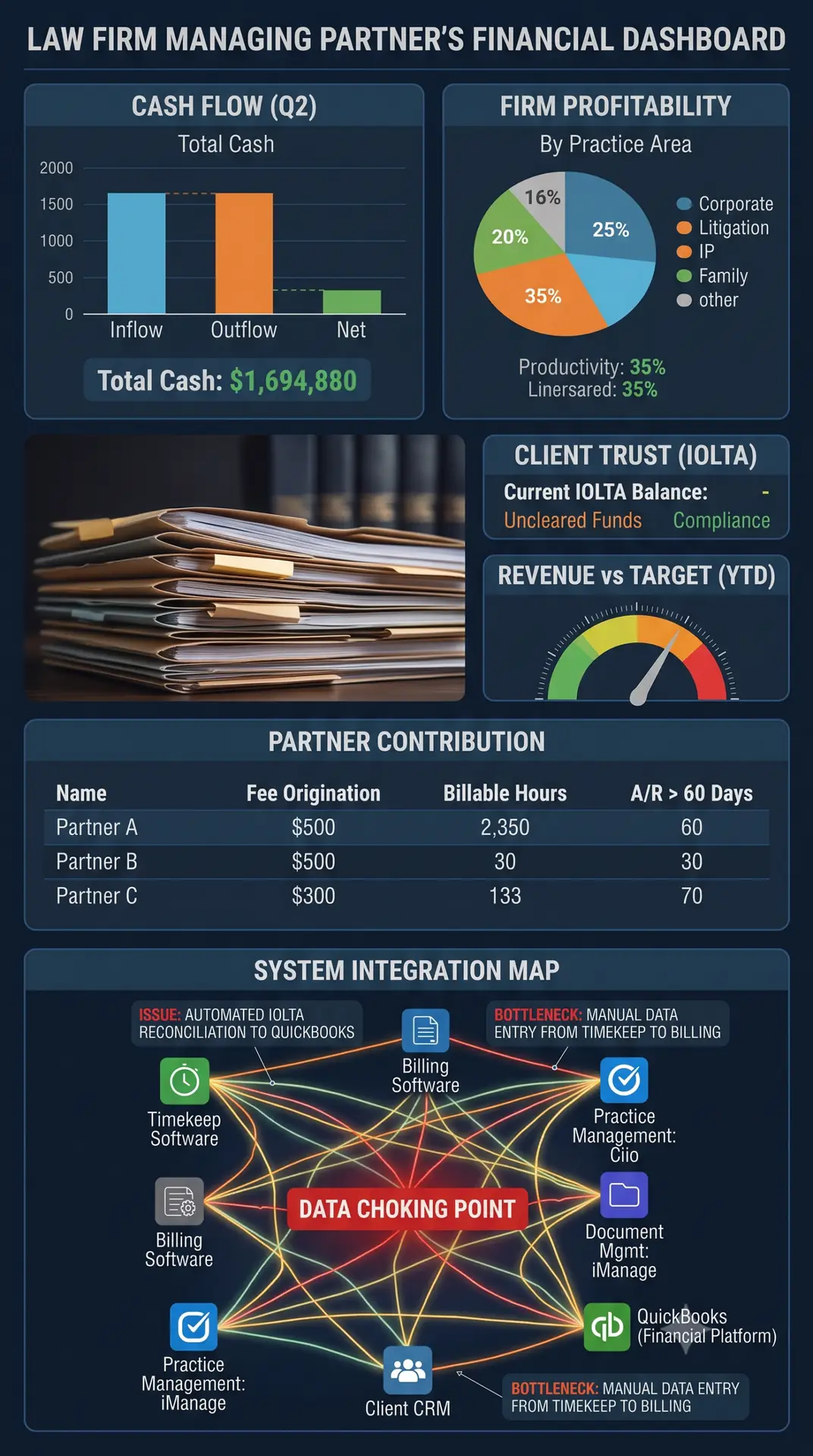 Law Firm Financial Dashboard with Vertical Orientation